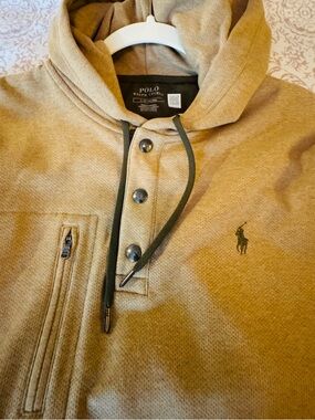 Polo by Ralph Lauren Hooded Pullover Sweater in Tan with Olive Logo